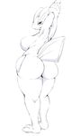  2017 3_toes 4_fingers amphibian anthro arms_above_head big_breasts big_butt blush breasts butt eyelashes female full-length_portrait hurikata looking_at_viewer looking_back nintendo nude pok&eacute;mon portrait raised_arm rear_view simple_background solo swampert thick_thighs toes video_games wide_hips 
