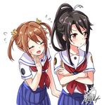  black_hair brown_hair gleision_adain high_school_fleet misaki_akeno multiple_girls munetani_mashiro ponytail red_eyes school_uniform short_sleeves twintails yokosuka_girls_marine_high_school_uniform 