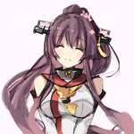  absurdres bad_id bad_pixiv_id closed_eyes flower highres kantai_collection long_hair misteor pink_flower ponytail purple_hair smile solo white_background yamato_(kantai_collection) 