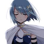  bad_id bad_pixiv_id blue_hair cape closed_eyes eyebrows_visible_through_hair gloves hair_ornament highres magical_girl mahou_shoujo_madoka_magica miki_sayaka misteor short_hair simple_background solo upper_body white_background white_cape white_gloves 