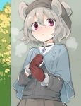  adapted_costume akagashi_hagane alternate_costume animal_ears blush breath capelet cardigan gloves grey_hair hat jewelry long_sleeves mouse_ears nazrin necklace red_eyes red_gloves shirt short_hair skirt solo touhou upper_body 
