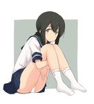  black_eyes black_hair blue_sailor_collar blue_skirt braid brown_eyes flying_sweatdrops hair_between_eyes isonami_(kantai_collection) kantai_collection kugui_kiyunemu long_hair no_shoes panties pantyshot pantyshot_(sitting) pleated_skirt sailor_collar school_uniform serafuku sidelocks sitting skirt socks solo underwear white_legwear white_panties 