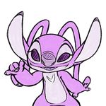  2015 4_fingers alien angel_(lilo_and_stitch) antennae big_ears claws colored_sketch digital_media_(artwork) disney experiment_(species) eyelashes fur lilo_and_stitch looking_at_viewer low_res no_pupils no_sclera oit open_mouth open_smile pink_fur purple_claws purple_eyes purple_nose shaka simple_background smile white_background 