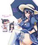  ^_^ alternate_costume artist_request black_hair blue_dress blush breasts chibi cleavage closed_eyes commentary confused cosplay costume_switch cup detached_sleeves dress english fusou_(kantai_collection) fusou_(kantai_collection)_(cosplay) garter_straps hair_ornament hat highres holding holding_cup holding_umbrella iowa_(pacific) iowa_(pacific)_(cosplay) japanese_clothes jewelry kantai_collection kuon_(nokokopopo)_(style) lace lace-trimmed_dress lace-trimmed_thighhighs large_breasts leg_up long_hair look-alike looking_at_another looking_at_viewer mole mole_under_eye multiple_girls necklace nontraditional_miko o_o open_mouth pacific parody red_eyes ribbon-trimmed_legwear ribbon_trim sailor_dress sandals seiza short_hair sitting smile socks solid_oval_eyes source_request style_parody sun_hat thighhighs umbrella white_legwear yamashiro_(kantai_collection) yunomi 