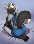  anthro butt canine clothing female fur hair inktiger kneeling looking_back mammal open_mouth smile solo sweater tight_clothing virgin_killer_sweater 