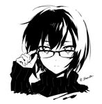  arisaka_ako bangs closed_mouth expressionless glasses greyscale looking_at_viewer monochrome original portrait short_hair sidelocks simple_background sketch solo sweater turtleneck turtleneck_sweater twitter_username 