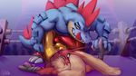  alligator avian bird blaziken chicken crocodilian excited feraligatr fight_ring lapatte loud_squawking_from_lockerroom_after nintendo pok&eacute;mon reptile scalie size_difference video_games wrastling 