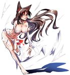  animal_ears areola_slip areolae barefoot breast_hold breasts brown_hair cleavage collarbone commentary_request exploding_clothes fingernails hips imaizumi_kagerou large_breasts leaning_forward long_fingernails long_hair nagase_taii navel nipples nude thigh_gap touhou very_long_hair wolf_ears 