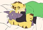  bed cat cuddling cute eyes_closed feline licking love male male/male mammal morenatsu shaking shin_(morenatsu) shivering tiger tongue tongue_out torahiko_(morenatsu) 