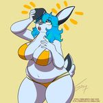  anthro bikini clothed clothing female ficus fur hair lagomorph mammal mirror navel open_mouth overweight rabbit solo swimsuit 