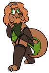  2_toes 3_fingers ambiguous_gender anthro ashendral brown_fur brown_nose chimera closed_smile clothing fur green_eyes green_fur hybrid lingerie mane simple_background smile solo toes translucent transparent_clothing transparent_lingerie trout_(artist) white_background 