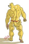  biceps butt chestnuts_(artist) clothed clothing floppy_ears hunter_(road_rovers) looking_at_viewer male muscular muscular_male road_rovers soles solo speedo standing swimsuit topless 