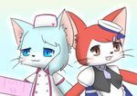  2girls artist_request blue_eyes brown_eyes cat cat_busters furry multiple_girls nurse_cap 