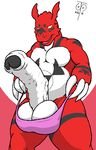  2010 amber_eyes balls big_balls chubby claws digimon freckles_(artist) guilmon hyper hyper_penis male overweight penis plain_background presenting scalie solo soto thong uncut underwear vein white_background 
