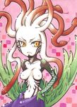  1girl breasts lord_of_vermilion medusa monster_girl navel nipples no_nose snake snake_hair wings yellow_eyes 