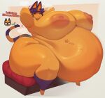 animal_crossing ankha_(animal_crossing) anthro areola belly berseepon09 big_belly big_breasts big_butt blue_hair breasts butt domestic_cat ellipsis english_text exclamation_point felid feline felis female hair half-closed_eyes hi_res huge_belly huge_breasts huge_butt huge_hips huge_thighs hyper hyper_belly hyper_breasts hyper_butt hyper_hips hyper_pregnancy hyper_thighs mammal markings narrowed_eyes nintendo nipples nude orange_areola orange_nipples pregnant purple_eyes raymond_(animal_crossing) sitting solo striped_markings striped_tail stripes tail tail_markings text thick_thighs wide_hips yellow_body