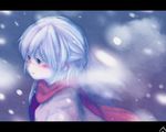 blush kishin_sagume letterboxed looking_away red_eyes scarf shikushiku_(amamori_weekly) short_hair snow snowing solo touhou white_hair winter 