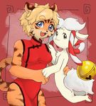  artist_request blonde_hair blue_eyes borrowed_character chinese_clothes fu-chan furry sheep tiger 