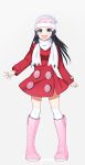  :d black_hair blue_eyes boots coat creatures_(company) floating_hair full_body game_freak hat highres hikari_(pokemon) knee_boots kneehighs long_hair looking_at_viewer nintendo open_mouth pink_footwear poke_ball_print pokemon pokemon_(game) pokemon_dppt pokemon_platinum red_coat scarf simple_background smile solo standing white_background white_hat white_legwear white_scarf winter_clothes winter_coat yuihiko 