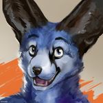  2017 abstract_background anthro big_ears black_fur blue_eyes blue_fur chunie digital_media_(artwork) fur headshot_portrait looking_at_viewer male mammal neck_tuft open_mouth portrait reaverfox smile tongue tuft whiskers 