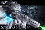  character_name energy_gun glowing glowing_eyes green_eyes gundam gundam_unicorn mecha memento_vivi no_humans shield sinanju_stein zoom_layer 