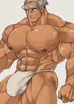  1boy abs bara bulge fundoshi male_focus marototori muscle nipples pecs solo topless underwear 