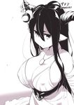  antenna_hair bandages black_hair breasts cleavage danua draph dress granblue_fantasy hair_between_eyes horn_ornament horns jewelry kichihachi large_breasts long_hair monochrome necklace pointy_ears solo 
