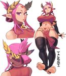  1girl aphrodite_(talez01) breasts elf from_below heart heart_tattoo large_breasts loincloth navel navel_piercing pink_eyes pink_hair pointy_ears pubic_tattoo solo talez talez01 tattoo underboob 