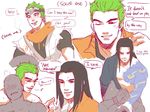  3boys black_hair blush brothers cum drooling family francishsie genji_(overwatch) green_hair hanzo_(overwatch) male_focus multiple_boys overwatch saliva siblings smile sweat tattoo teeth threesome undressing wink yaoi 