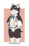  black_fur blue_eyes blush bow_tie briefs bulge canine clothing crying dog fur male mammal navel nipples scar shaking slightly_chubby solo standing tears towel underwear white_fur wolfsoul 