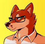  anthro brown_fur canine coffeesoda dellovan dog eyewear fur glasses malamute male mammal portrait solo 