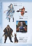  1girl absurdres beard belt blue_footwear blue_hair bodysuit boots character_name dog facial_hair fingerless_gloves full_body fur_trim gloves goggles goggles_on_head granblue_fantasy hand_on_hip helmet highres holding knee_boots long_hair looking_at_viewer lyria_(granblue_fantasy) minaba_hideo non-web_source official_art open_mouth pants racing_suit salute scan scarf simple_background smile vee_(granblue_fantasy) 