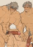  3boys bara blush cum fellatio large_penis lying male_focus marototori multiple_boys naughty_face nude size_difference sweat threesome wince yaoi 