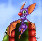  2017 anthro anthrofied bat blue_eyes breasts butt chameleon duo female green_eyes laylee lizard looking_at_viewer mammal nude quynzel reptile scalie side_boob smile solo_focus video_games wings yooka yooka-laylee 