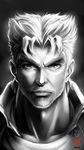  absurdres adam's_apple facial_hair greyscale highres jojo_no_kimyou_na_bouken joseph_joestar looking_at_viewer male_focus monochrome portrait stardust_crusaders tete_(amakuchichiyoko) watermark 