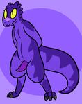  2017 3_toes aliasing animal_genitalia blush embarrassed erection genital_slit kobold male penis purple_scales scales scalie simple_background slit solo striped_tail stripes toes trout_(artist) yellow_eyes 