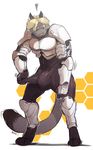  anthro armor big_bulge clothing daxxcat feline fur hair male mammal redic-nomad solo standing tight_clothing 