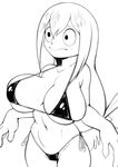  amphibian animal_humanoid asui_tsuyu big_breasts bikini black_and_white boku_no_hero_academia breasts cleavage clothed clothing eyelashes female frog_humanoid frown gray_impact hair huge_breasts humanoid monochrome solo swimsuit 