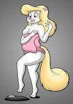  animaniacs anthro big_breasts breasts female lordstormcaller mammal minerva_mink mink mustelid overweight slightly_chubby solo thick_thighs towel 