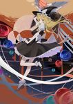  absurdres black_hat blonde_hair bow eyebrows_visible_through_hair hat highres kirisame_marisa long_hair looking_at_viewer ribbon solo touhou white_bow white_legwear white_ribbon witch_hat yellow_eyes zhibuji_loom 