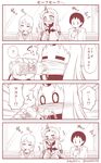  0_0 1boy 2girls 4koma =_= ? artist_name blush bottle cellphone claws closed_eyes comic commentary detached_sleeves dripping horn kantai_collection long_hair monochrome multiple_girls phone seaport_hime shinkaisei-kan sitting sleeping smartphone spoken_question_mark surgical_mask surprised thought_bubble train_interior translated twitter_username water_bottle wide-eyed wide_sleeves window yamato_nadeshiko you're_doing_it_wrong 