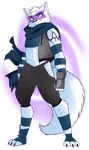  alopex anthro arctic_fox canine claws clothed clothing fox fur hi_res male mammal muscular ninja shellsweet silver_(alopex) simple_background solo tattoo teenage_mutant_ninja_turtles white_fur yellow_eyes 