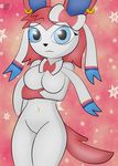  absurd_res anthro anthrofied big_breasts black_nose blue_eyes breasts cute dreameclipsewolf eeveelution fan_character featureless_breasts featureless_crotch female hi_res looking_at_viewer mammal navel nintendo nude piercing pok&eacute;mon sarah_(travis_larson) simple_background solo standing sylveon video_games 