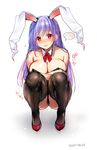  absurdres animal_ears bad_id bad_twitter_id bangs banned_artist bare_shoulders black_legwear breasts bunny_ears bunny_girl bunnysuit cleavage dated detached_collar extra_ears eyebrows_visible_through_hair flying_sweatdrops full_body highres large_breasts long_hair looking_at_viewer red_footwear reisen_udongein_inaba shoes simple_background sketch solo spoken_blush squatting thighhighs touhou tsukiriran wavy_mouth white_background 