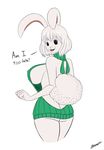  2017 absurd_res anthro big_breasts breasts butt carrot_(one_piece) clothed clothing dialogue edit english_text female fullmetalmentalist fur hair hi_res huge_breasts lagomorph looking_at_viewer looking_back mammal minkmen_(one_piece) nipple_bulge one_piece partially_clothed rabbit side_boob signature simple_background smile solo sweater teeth text tongue virgin_killer_sweater white_background white_fur white_hair 