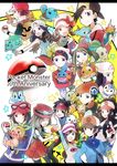  6+girls :d ;d anniversary arm_up backpack backwards_hat bag black_hair black_legwear black_shirt blue_(pokemon) blue_eyes blue_jacket blue_shirt blue_shorts bow brown_eyes brown_hair bulbasaur calme_(pokemon) charmander chespin chikorita chimchar closed_eyes collarbone cyndaquil eyewear_on_head fennekin froakie gen_1_pokemon gen_2_pokemon gen_3_pokemon gen_4_pokemon gen_5_pokemon gen_6_pokemon gold_(pokemon) hair_between_eyes hair_bow haruka_(pokemon) hat highres hikari_(pokemon) holding holding_poke_ball index_finger_raised jacket kotone_(pokemon) kouki_(pokemon) kyouhei_(pokemon) long_hair looking_at_viewer looking_back mei_(pokemon) mudkip multiple_boys multiple_girls one_eye_closed open_mouth oshawott piplup pleated_skirt poke_ball poke_ball_(generic) pokemon pokemon_(creature) pokemon_(game) pokemon_bw pokemon_bw2 pokemon_dppt pokemon_frlg pokemon_gsc pokemon_hgss pokemon_rse pokemon_xy red_(pokemon) red_(pokemon_frlg) red_bow red_eyes red_hair red_hat red_skirt ryukadomatsu serena_(pokemon) shirt short_hair short_shorts short_sleeves shorts skirt sleeveless sleeveless_shirt smile snivy squirtle suspenders tepig thighhighs torchic totodile touko_(pokemon) touya_(pokemon) treecko turtwig twintails visor_cap white_background white_hat white_shirt wrist_cuffs yuuki_(pokemon) zettai_ryouiki 