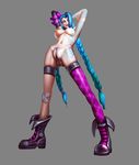  1girl absurdres anus blue_hair boots breasts clitoris highres jinx_(league_of_legends) league_of_legends leg_up lipstick makeup nude pussy red_eyes riot_games sketch solo spread_legs standing_on_both_legs two_braids uncensored vaginal ynwswy 