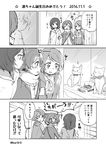  3girls :d ^_^ animal_ears bag blush cat cat_ears check_translation closed_eyes collar_removed comic commentary_request embarrassed greyscale hood hood_down hooded_jacket hoshizora_rin itsuki_kuro jacket kemonomimi_mode koizumi_hanayo locked_arms long_sleeves love_live! love_live!_school_idol_project mannequin monochrome multiple_girls neck_ribbon nishikino_maki open_mouth pointing reflection ribbon scarf short_hair shoulder_bag smile staring translation_request twitter_username window_shopping 