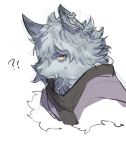  ?? closed_mouth cropped_torso earrings fang fate/grand_order fate_(series) furrification furry hair_over_one_eye highres irorigumi jewelry kadoc_zemlupus looking_at_viewer simple_background sketch sweatdrop white_background wolf_boy yellow_eyes 