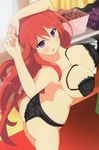  10s 1girl ashiya_(senran_kagura) ass blush bra breasts large_breasts long_hair looking_at_viewer open_mouth panties purple_eyes red_hair senran_kagura senran_kagura_(series) senran_kagura_new_wave solo underwear wardrobe_malfunction yaegashi_nan 